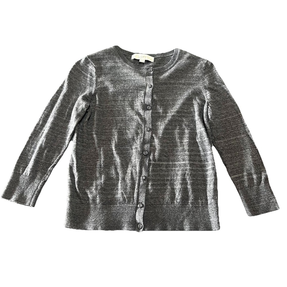 Loft‎ Sweater Button Cardigan Pima Knit Cotton Womens Casual Small Petite Gray
